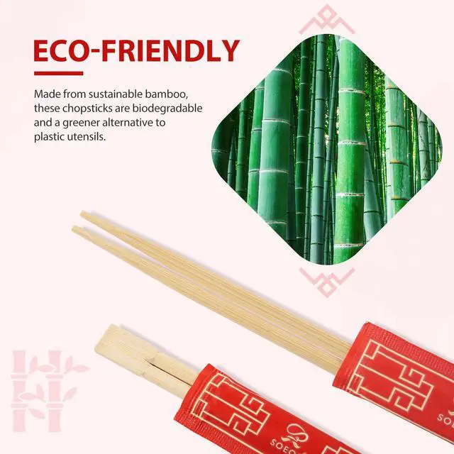 Alt view image 4 of 7 - Chopsticks Disposable, Approx. 100 Sets, UV Treated Premium Disposable Chopsticks Individually Wrapped, Wooden Chopsticks Best for Japanese Sushi & Asian Dishes