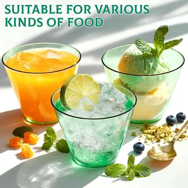 Alt view image 7 of 7 - 9 oz Clear Plastic Cups Green Plastic Disposable Cups for Cocktail 50 Pack Fancy Cocktail Cup for Party Stemless Wine Glasses for Wedding Graduation Birthday World Cup