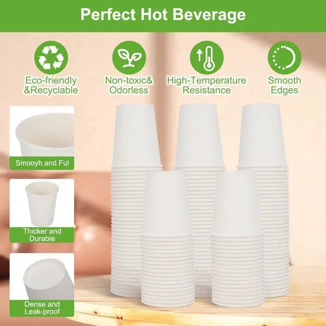 Alt view image 3 of 7 - Coffee Cups, 120 Pack 8 Oz Paper Cups, Disposable Paper Coffee Cups 8 Oz, Hot White Water Cups, Disposable Cups for Juice Water Tea, Using for Party Home Office Travel