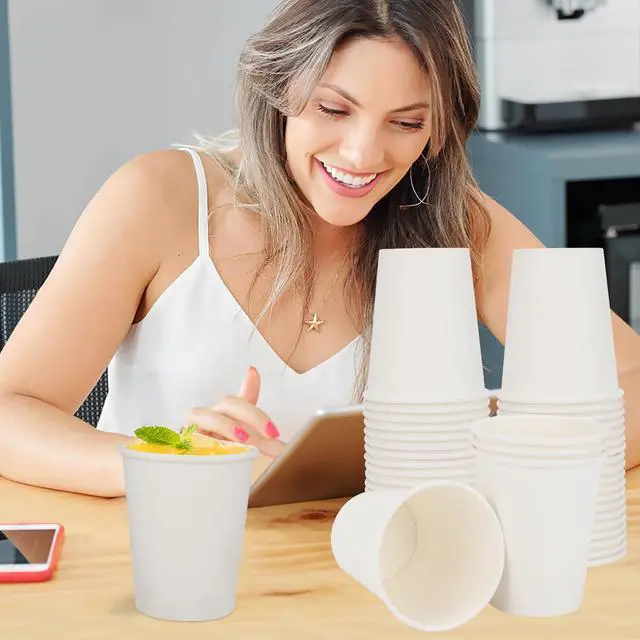 Alt view image 6 of 7 - Coffee Cups, 120 Pack 8 Oz Paper Cups, Disposable Paper Coffee Cups 8 Oz, Hot White Water Cups, Disposable Cups for Juice Water Tea, Using for Party Home Office Travel