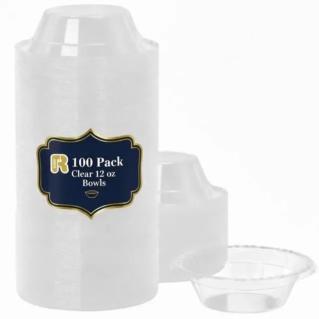 Main image of 100 Count 12 Oz Clear Plastic Bowls - Microwavable Clear Bowls - Strong Heavy Duty And Sturdy Clear Disposable Plastic Bowls.