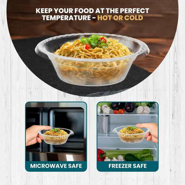 Alt view image 5 of 6 - 100 Count 12 Oz Clear Plastic Bowls - Microwavable Clear Bowls - Strong Heavy Duty And Sturdy Clear Disposable Plastic Bowls.