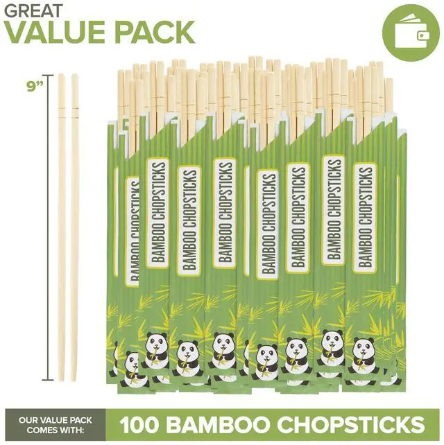 Alt view image 2 of 7 - Disposable Bamboo Chopsticks (100 Pack), Wooden Separated and Wrapped Chopsticks for Chinese Food, Sushi, Takeout and Delivery