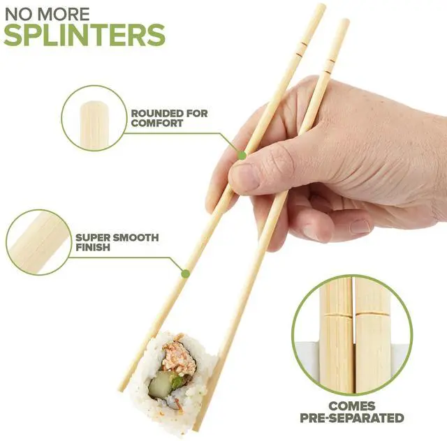 Alt view image 3 of 7 - Disposable Bamboo Chopsticks (100 Pack), Wooden Separated and Wrapped Chopsticks for Chinese Food, Sushi, Takeout and Delivery