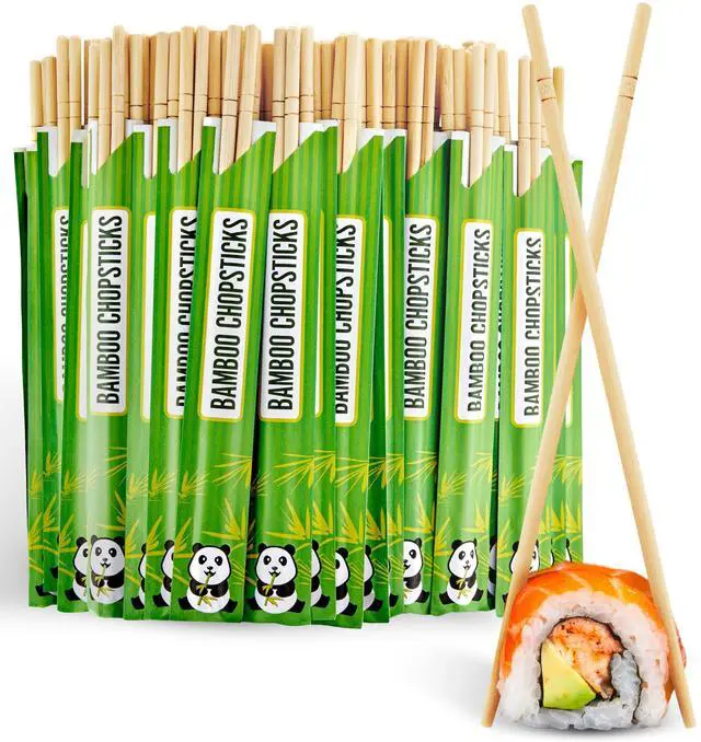Main image of Disposable Bamboo Chopsticks (100 Pack), Wooden Separated and Wrapped Chopsticks for Chinese Food, Sushi, Takeout and Delivery