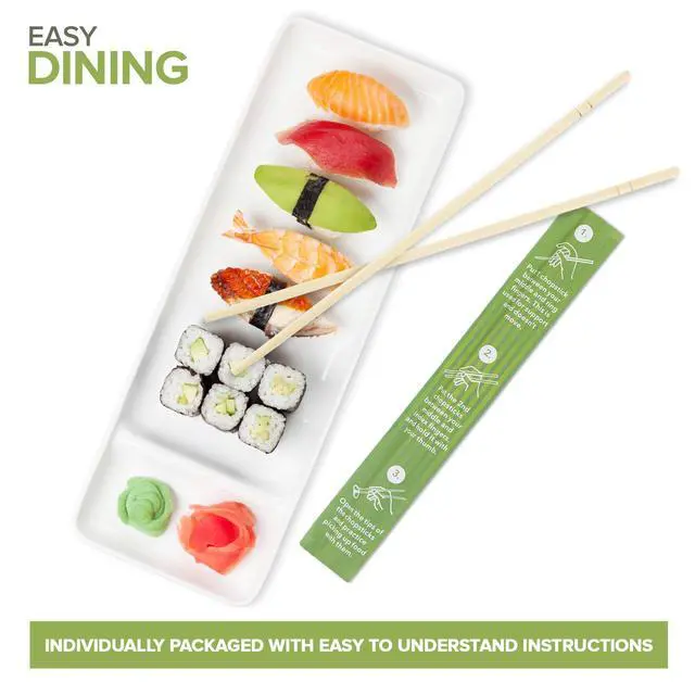 Alt view image 5 of 7 - Disposable Bamboo Chopsticks (100 Pack), Wooden Separated and Wrapped Chopsticks for Chinese Food, Sushi, Takeout and Delivery