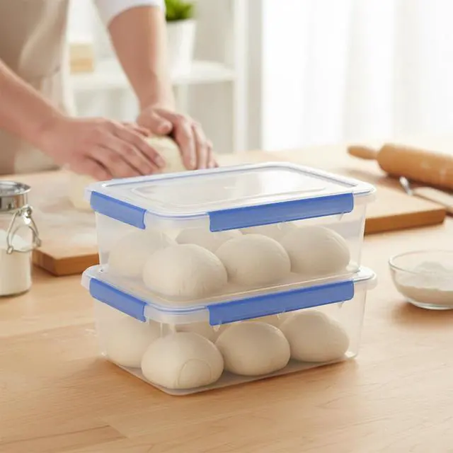 Alt view image 5 of 7 - 2 Pack Pizza Dough Proofing Box, 8 L/270 oz Clear Plastic Proofing Container with Dual-Latch Lid for Refrigerator Storage, Stackable Dough Tray, Large Pizza Storage Box for Home Bakers & Bread Makers