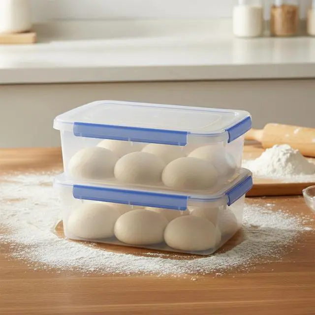 Alt view image 4 of 7 - 2 Pack Pizza Dough Proofing Box, 8 L/270 oz Clear Plastic Proofing Container with Dual-Latch Lid for Refrigerator Storage, Stackable Dough Tray, Large Pizza Storage Box for Home Bakers & Bread Makers