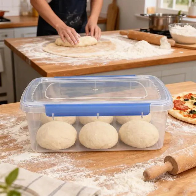 Alt view image 6 of 7 - 2 Pack Pizza Dough Proofing Box, 8 L/270 oz Clear Plastic Proofing Container with Dual-Latch Lid for Refrigerator Storage, Stackable Dough Tray, Large Pizza Storage Box for Home Bakers & Bread Makers