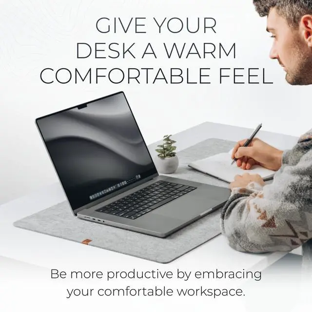 Alt view image 4 of 7 - Large Felt Desk Mat - Marle - 35 x 17 inch - Full Desk Keyboard Mat - Keyboard and Mouse Pad - Large Desktop Felt Pad