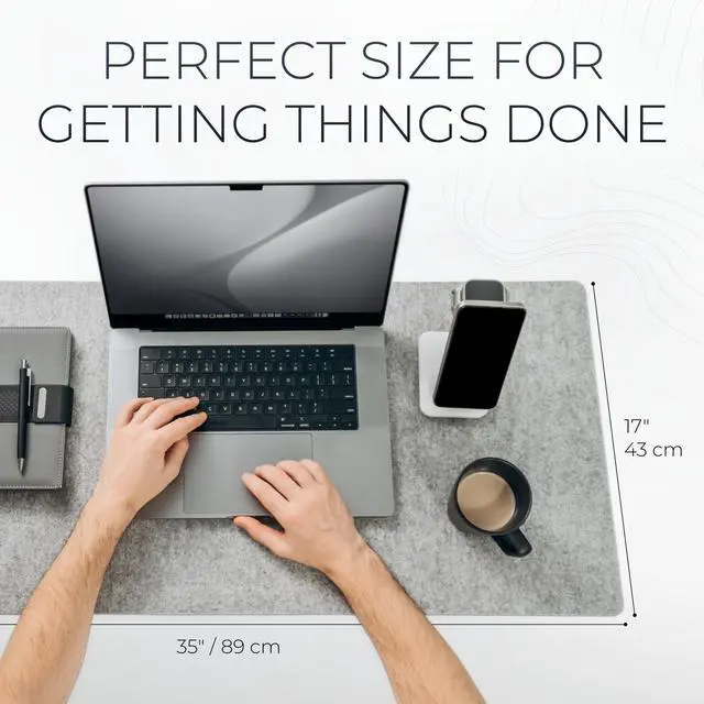 Alt view image 3 of 7 - Large Felt Desk Mat - Marle - 35 x 17 inch - Full Desk Keyboard Mat - Keyboard and Mouse Pad - Large Desktop Felt Pad