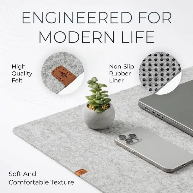 Alt view image 5 of 7 - Large Felt Desk Mat - Marle - 35 x 17 inch - Full Desk Keyboard Mat - Keyboard and Mouse Pad - Large Desktop Felt Pad
