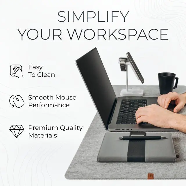 Alt view image 6 of 7 - Large Felt Desk Mat - Marle - 35 x 17 inch - Full Desk Keyboard Mat - Keyboard and Mouse Pad - Large Desktop Felt Pad