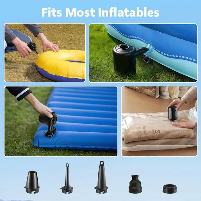Alt view image 3 of 7 - Portable Air Pump for Inflatables, Rechargeable Air Mattress Pump, 400L/min Quick-Fill Inflate & Deflate, 6000mAh Battery Powered Pump for Air Beds, Pool Floats, Vacuum Storage Bags