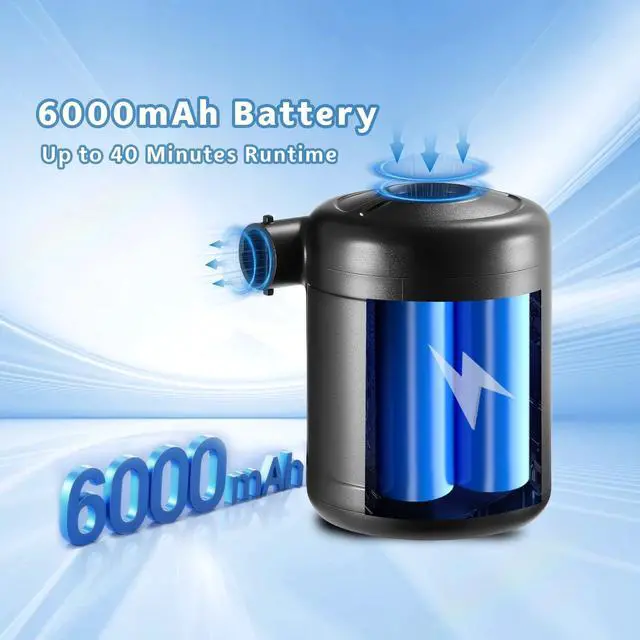 Alt view image 4 of 7 - Portable Air Pump for Inflatables, Rechargeable Air Mattress Pump, 400L/min Quick-Fill Inflate & Deflate, 6000mAh Battery Powered Pump for Air Beds, Pool Floats, Vacuum Storage Bags