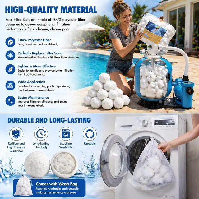 Alt view image 4 of 7 - 3.1 Lbs Pool Filter Balls, Eco-Friendly Filter Balls for Swimming Pool Sand Filters, Lightweight and Reusable Fiber Ball, Replace 100 lbs Pool Filter Sand