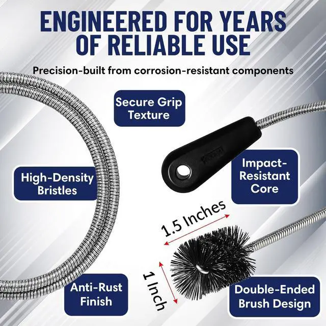 Alt view image 4 of 7 - 48" Flexible Tube Brush Long Pipe Snake for Sink - AC Condensate Line Cleaning - Flexible Pipe Cleaner Brush for Hair, Food & Clog Removal - Cleaner Tool B313C by FryOilSaver Co.