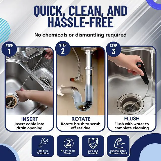 Alt view image 6 of 7 - 48" Flexible Tube Brush Long Pipe Snake for Sink - AC Condensate Line Cleaning - Flexible Pipe Cleaner Brush for Hair, Food & Clog Removal - Cleaner Tool B313C by FryOilSaver Co.