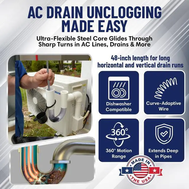 Alt view image 3 of 7 - 48" Flexible Tube Brush Long Pipe Snake for Sink - AC Condensate Line Cleaning - Flexible Pipe Cleaner Brush for Hair, Food & Clog Removal - Cleaner Tool B313C by FryOilSaver Co.