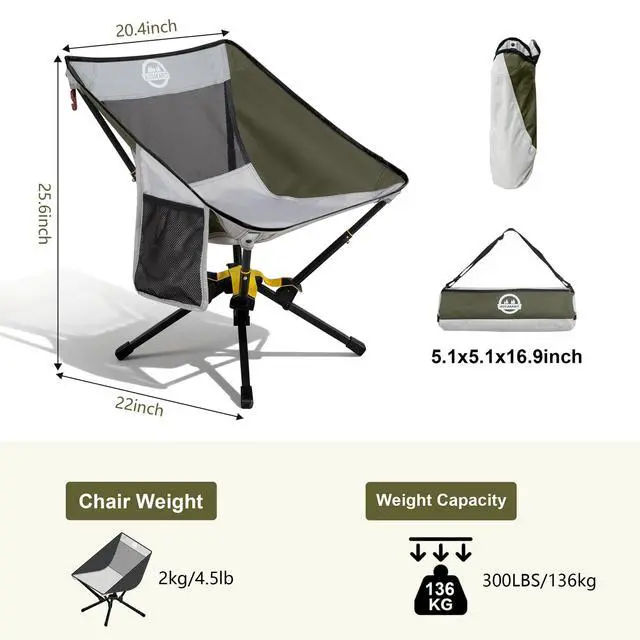Alt view image 2 of 6 - Portable Camping Chair Lightweight Folding Chair for Camping - Outdoor Chair Supports 300 Lbs - Camp Chair Outdoor Adventures