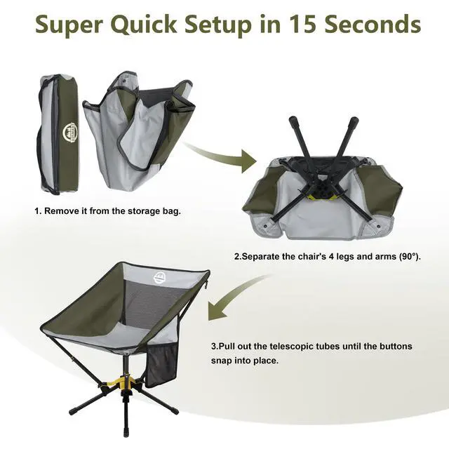 Alt view image 5 of 6 - Portable Camping Chair Lightweight Folding Chair for Camping - Outdoor Chair Supports 300 Lbs - Camp Chair Outdoor Adventures