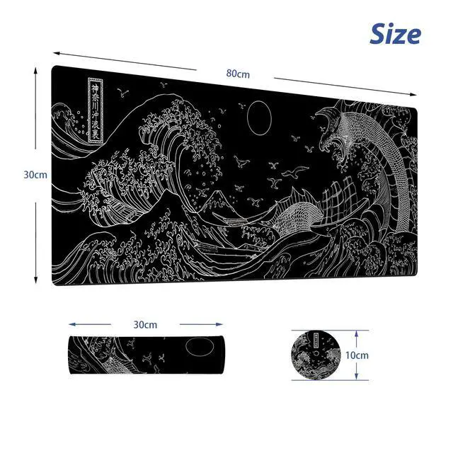 Alt view image 2 of 7 - Kanagawa Wave Mouse Pad (Bonus: Coaster + Bag) 31.5x11.8 Inch, 0.12-Inch Thick Extended Gaming Mouse Pad & Desk Mat, Non-Slip, Waterproof for Gaming, Office & Home Use