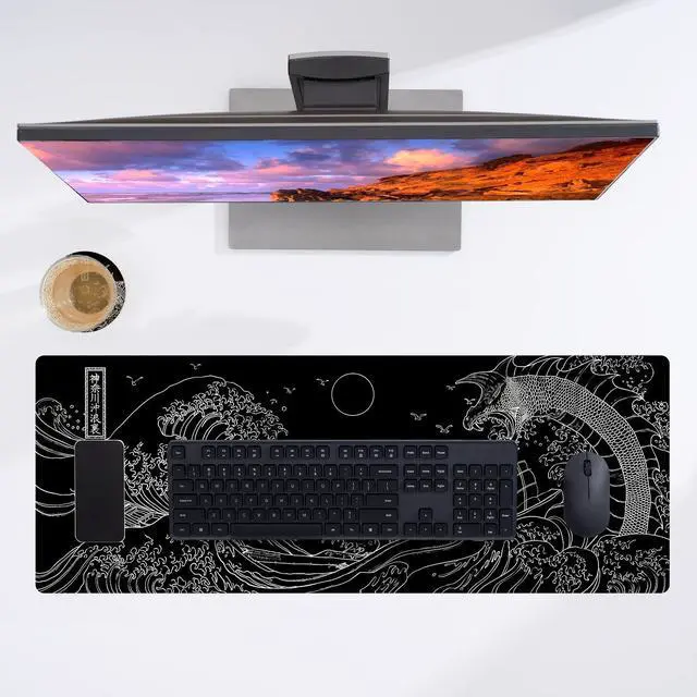 Alt view image 3 of 7 - Kanagawa Wave Mouse Pad (Bonus: Coaster + Bag) 31.5x11.8 Inch, 0.12-Inch Thick Extended Gaming Mouse Pad & Desk Mat, Non-Slip, Waterproof for Gaming, Office & Home Use