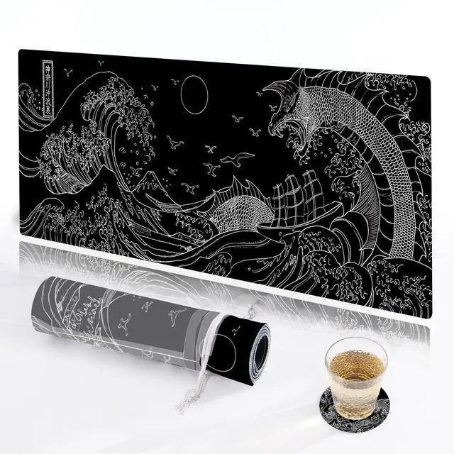 Main image of Kanagawa Wave Mouse Pad (Bonus: Coaster + Bag) 31.5x11.8 Inch, 0.12-Inch Thick Extended Gaming Mouse Pad & Desk Mat, Non-Slip, Waterproof for Gaming, Office & Home Use