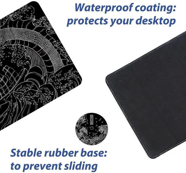 Alt view image 6 of 7 - Kanagawa Wave Mouse Pad (Bonus: Coaster + Bag) 31.5x11.8 Inch, 0.12-Inch Thick Extended Gaming Mouse Pad & Desk Mat, Non-Slip, Waterproof for Gaming, Office & Home Use