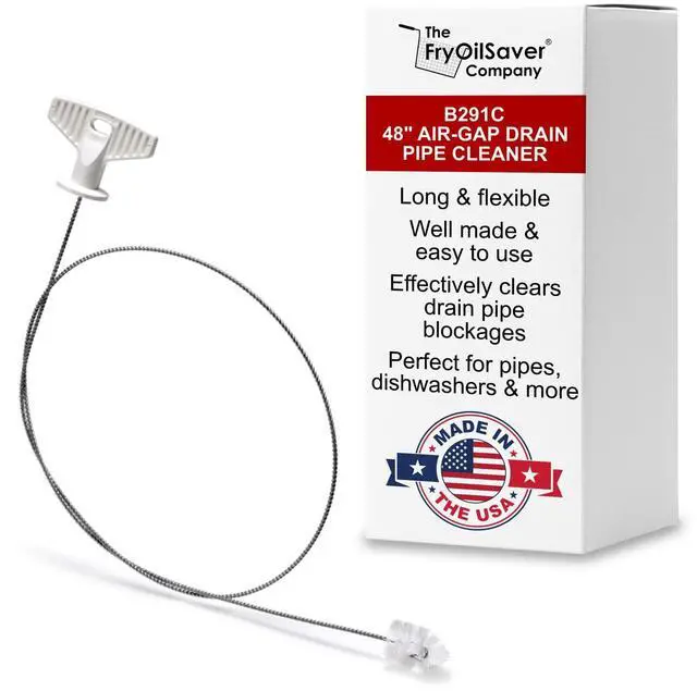 Main image of 48" Air-Gap Drain Brush - Flexible Dishwasher and Sink Cleaner Tool for Home and Commercial Kitchen - Long Pipe Snake for Garbage Disposal, Shower, Hair Clog Remover - B291C by FryOilSaver Co.