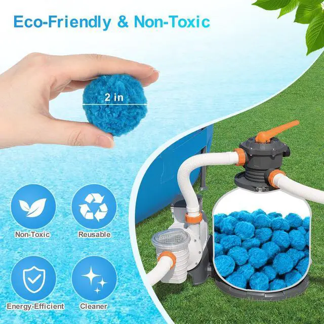 Alt view image 2 of 7 - 3.1 lbs Pool Filter Balls for Sand Filter, Reusable Pool Sand Filter Balls, Efficient Blue Filter Media Balls, Suitable for All Sand Filter System (Equals 100lbs Pool Filter Sand)