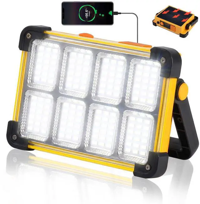 Main image of 120W LED Solar Work Light, 144 LED 10000LM Portable Flood Light with Stand, 4 Modes Rechargeable, IP65 Waterproof Outdoor Working Light for Camping, Fishing, Car Repair & Mechanics (Yellow)