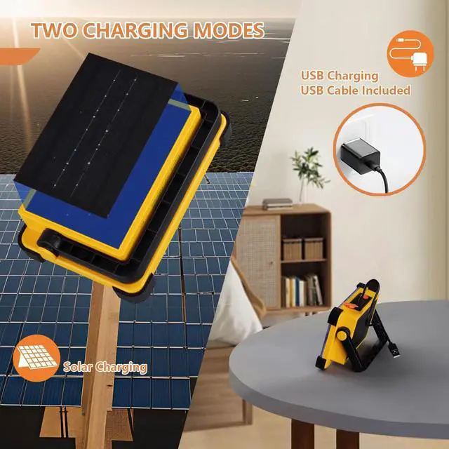 Alt view image 4 of 7 - 120W LED Solar Work Light, 144 LED 10000LM Portable Flood Light with Stand, 4 Modes Rechargeable, IP65 Waterproof Outdoor Working Light for Camping, Fishing, Car Repair & Mechanics (Yellow)