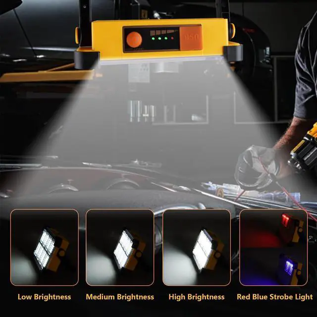 Alt view image 5 of 7 - 120W LED Solar Work Light, 144 LED 10000LM Portable Flood Light with Stand, 4 Modes Rechargeable, IP65 Waterproof Outdoor Working Light for Camping, Fishing, Car Repair & Mechanics (Yellow)