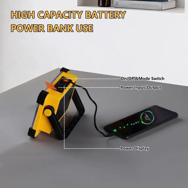 Alt view image 6 of 7 - 120W LED Solar Work Light, 144 LED 10000LM Portable Flood Light with Stand, 4 Modes Rechargeable, IP65 Waterproof Outdoor Working Light for Camping, Fishing, Car Repair & Mechanics (Yellow)