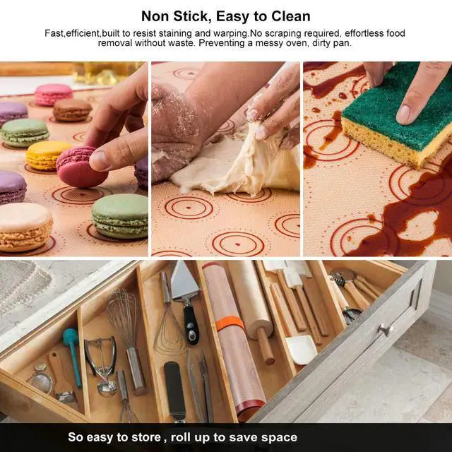 Alt view image 3 of 7 - Macaron Silicone Baking Mats Kit (16pcs set) Macaroon Baking Mat Set of 2 Half Sheet Macaron Silicone Mat Nonstick Macaron Mat Sheet,6 Piping Tip,2 Piping Bag with 3 Bag Tie,2 coupler