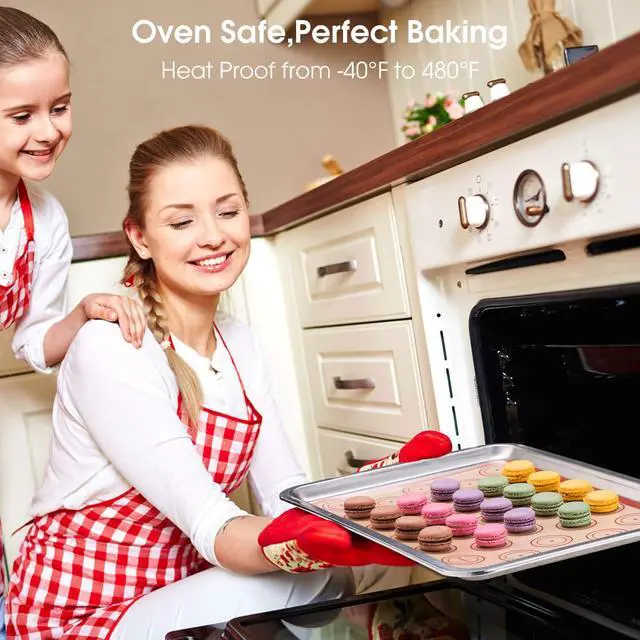 Alt view image 5 of 7 - Macaron Silicone Baking Mats Kit (16pcs set) Macaroon Baking Mat Set of 2 Half Sheet Macaron Silicone Mat Nonstick Macaron Mat Sheet,6 Piping Tip,2 Piping Bag with 3 Bag Tie,2 coupler