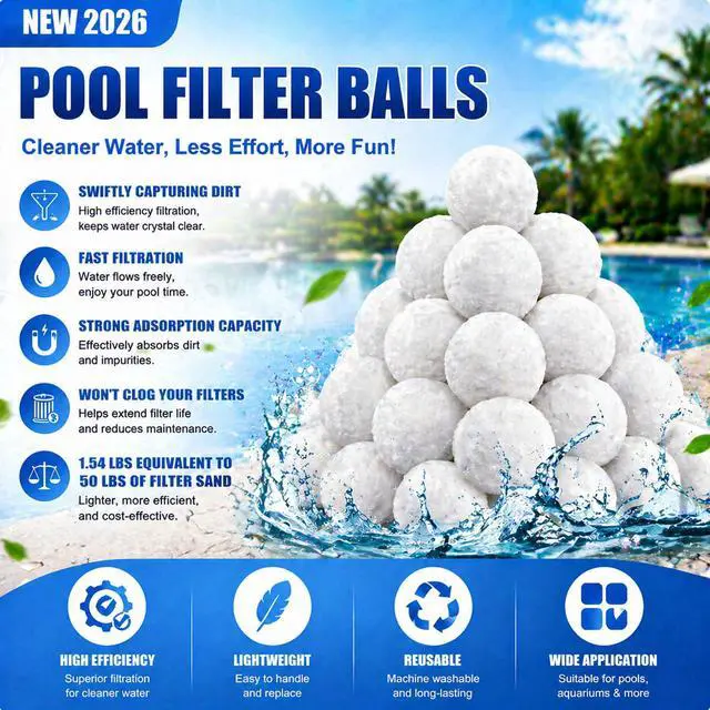 Alt view image 2 of 7 - 1.54 Lbs Pool Filter Balls, Eco-Friendly Filter Balls for Swimming Pool Sand Filters, Lightweight and Reusable Fiber Ball, Replace 50 lbs Pool Filter Sand (1.54, Pounds)