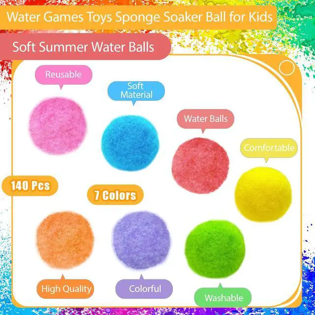 Alt view image 2 of 7 - 140 Pcs Reusable Water Balls,Water Games Toys Sponge Soaker Balls,Outdoor Water Balloons for Boys,Girls,Summer,Pool,Beach,Party(7 Bright Colors, with Mesh Bag)