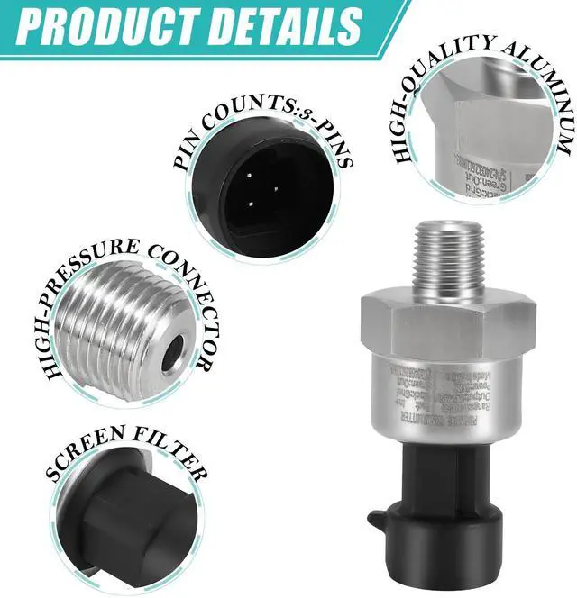 Alt view image 3 of 6 - 500 PSI Pressure Transducer Sender Sensor with 1/8" -27 NPT 316 Stainless Steel Thread and Harness Connector for Oil Fuel Air Water Pressure