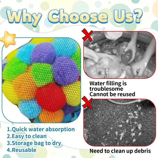 Alt view image 4 of 7 - 100 Pcs Reusable Water Balloons,Summer Soaker Ball,Outdoor Games Soft Water Balls,Reusable Splash Balls for Beach,Backyard,Pool,Party Favors