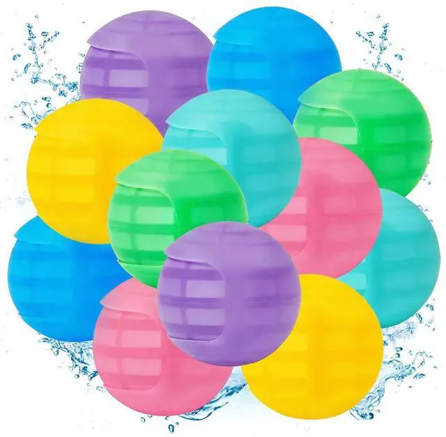 Main image of 12-Pack Reusable Self-Sealing Quick-Fill Silicone Water Balloons for Kids Teens & Adults, Refillable Splash Balls for Outdoor Summer Fun, Pool Beach Games & Water Toys