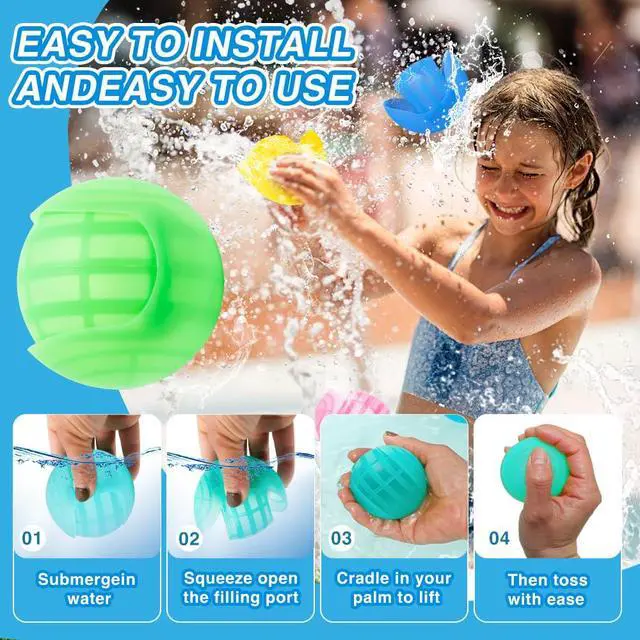 Alt view image 6 of 7 - 12-Pack Reusable Self-Sealing Quick-Fill Silicone Water Balloons for Kids Teens & Adults, Refillable Splash Balls for Outdoor Summer Fun, Pool Beach Games & Water Toys