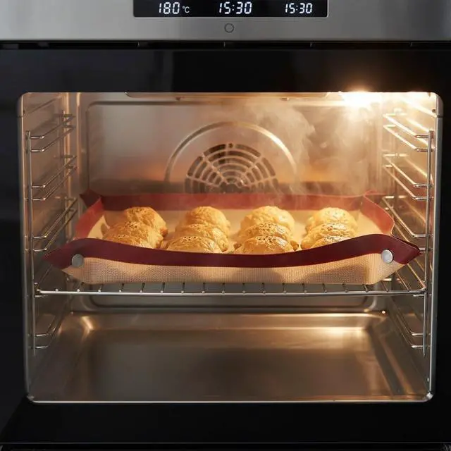 Alt view image 2 of 5 - 2-in-1 Silicone Baking Mat & Convertible Baking Pan Non-Stick Reusable Oven Liner with Snap Button Corners, Heat Resistant Professional Baking Sheet for Pizza, Cookies, Bread & Pastries