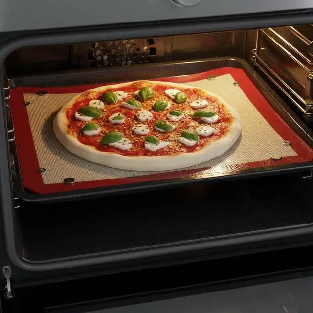 Alt view image 3 of 5 - 2-in-1 Silicone Baking Mat & Convertible Baking Pan Non-Stick Reusable Oven Liner with Snap Button Corners, Heat Resistant Professional Baking Sheet for Pizza, Cookies, Bread & Pastries