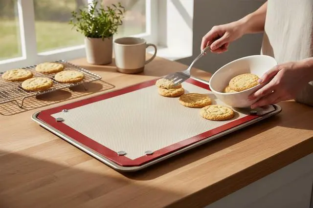 Alt view image 4 of 5 - 2-in-1 Silicone Baking Mat & Convertible Baking Pan Non-Stick Reusable Oven Liner with Snap Button Corners, Heat Resistant Professional Baking Sheet for Pizza, Cookies, Bread & Pastries