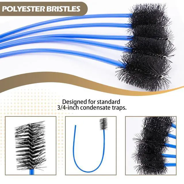 Alt view image 7 of 7 - 16-Inch Flexible AC Drain Line Cleaning Brush, 5-Pack, for Condensate P-Trap and HVAC Systems, Blue