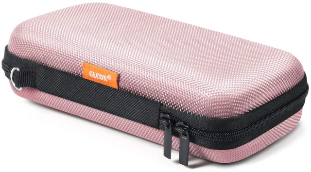 Main image of Pink Portable Hard EVA Case, Small Zipper Travel Pouch Organizer | High Protection Bag for Battery, GPS, Hard Drive, Cell Phone, Charging Cable, Cord, Electronic Organizer