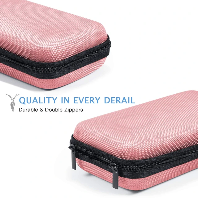 Alt view image 5 of 7 - Pink Portable Hard EVA Case, Small Zipper Travel Pouch Organizer | High Protection Bag for Battery, GPS, Hard Drive, Cell Phone, Charging Cable, Cord, Electronic Organizer