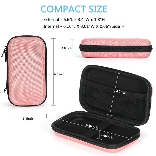 Alt view image 3 of 7 - Pink Portable Hard EVA Case, Small Zipper Travel Pouch Organizer | High Protection Bag for Battery, GPS, Hard Drive, Cell Phone, Charging Cable, Cord, Electronic Organizer